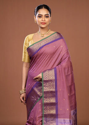 Purple Gadwal Pure Silk Saree Without Blouse Piece