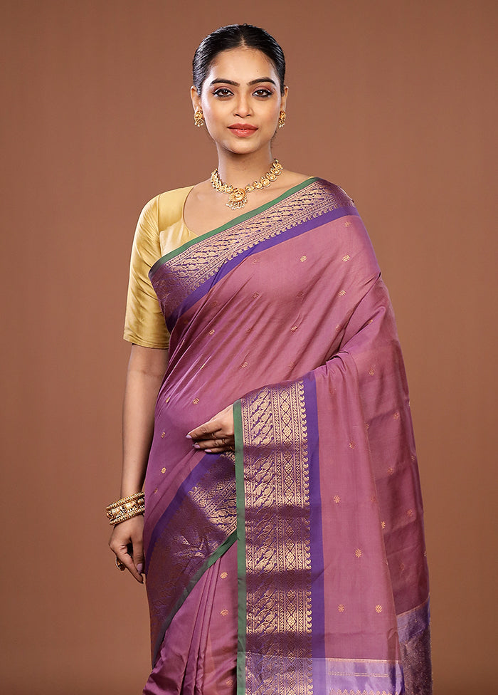 Purple Gadwal Pure Silk Saree Without Blouse Piece