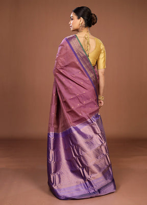 Purple Gadwal Pure Silk Saree Without Blouse Piece