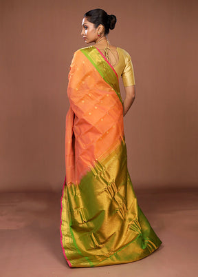 Orange Gadwal Pure Silk Saree Without Blouse Piece