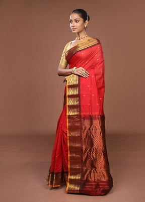 Red Gadwal Pure Silk Saree Without Blouse Piece