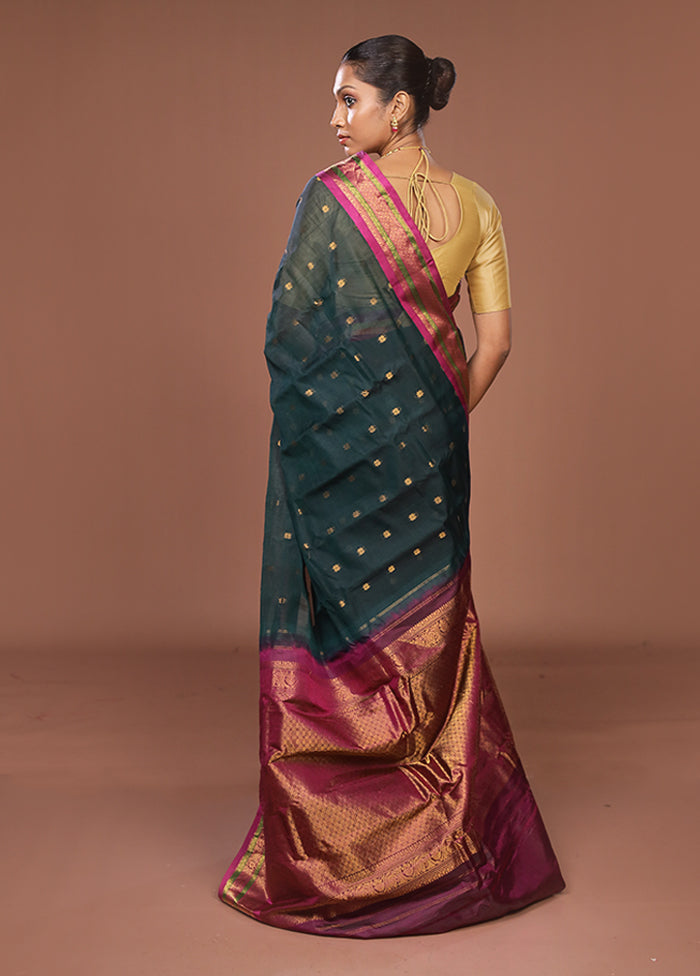 Green Gadwal Pure Silk Saree Without Blouse Piece
