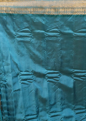 Blue Gadwal Pure Silk Saree Without Blouse Piece
