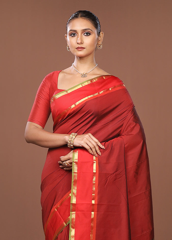Maroon Kanjivaram Silk Saree With Blouse Piece