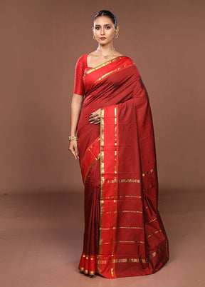 Maroon Kanjivaram Silk Saree With Blouse Piece