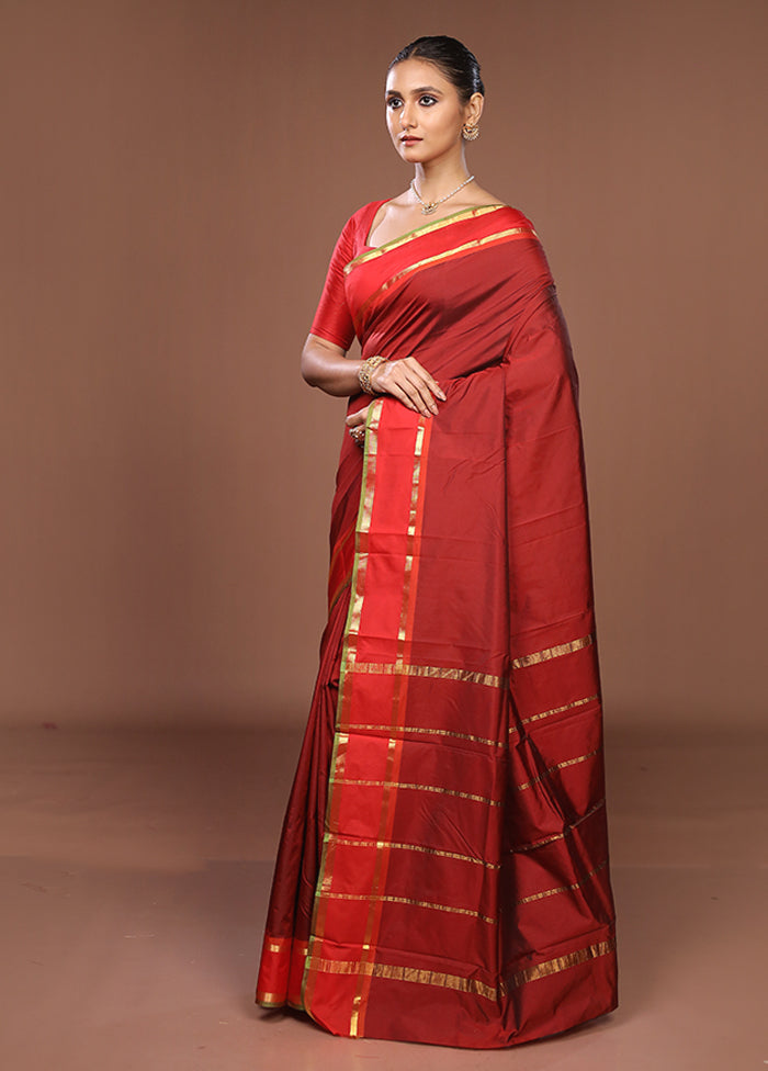 Maroon Kanjivaram Silk Saree With Blouse Piece