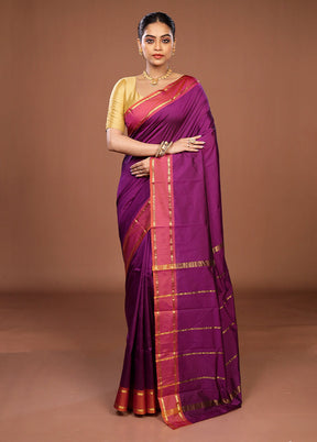 Purple Kanjivaram Silk Saree With Blouse Piece