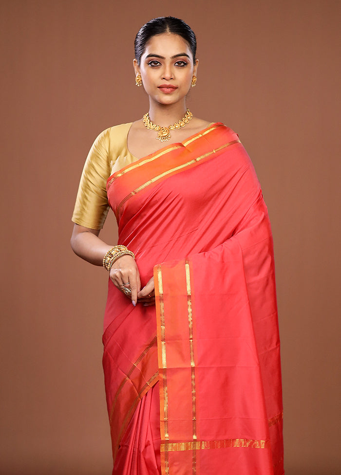 Pink Kanjivaram Silk Saree With Blouse Piece