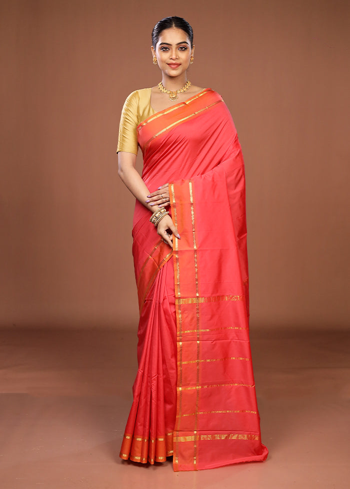 Pink Kanjivaram Silk Saree With Blouse Piece