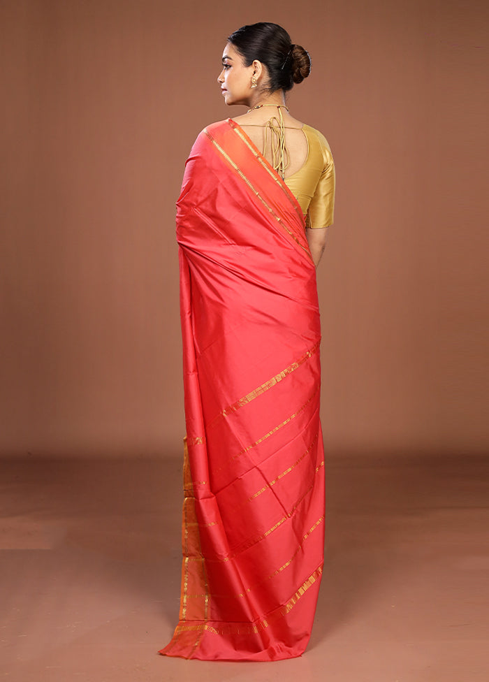 Pink Kanjivaram Silk Saree With Blouse Piece