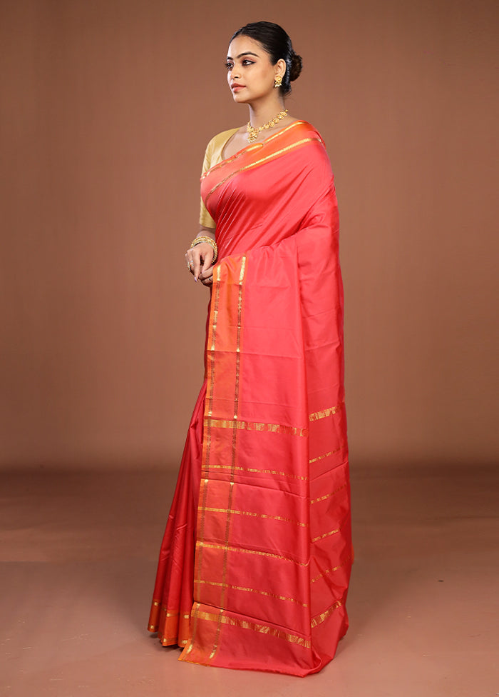Pink Kanjivaram Silk Saree With Blouse Piece