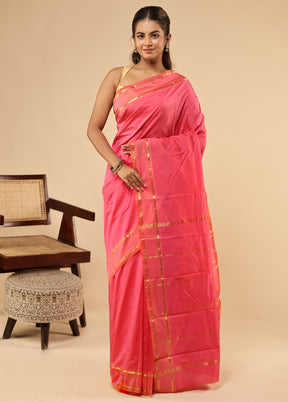 Pink Kanjivaram Silk Saree With Blouse Piece