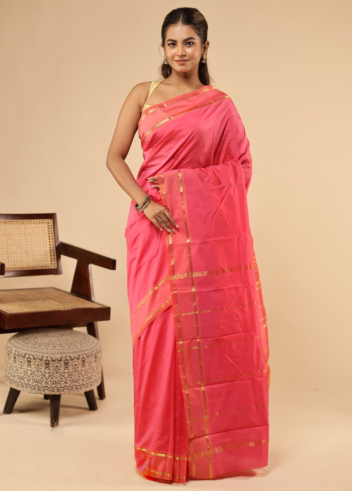 Pink Kanjivaram Silk Saree With Blouse Piece