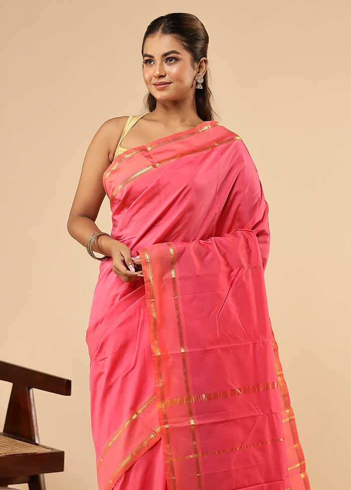 Pink Kanjivaram Silk Saree With Blouse Piece