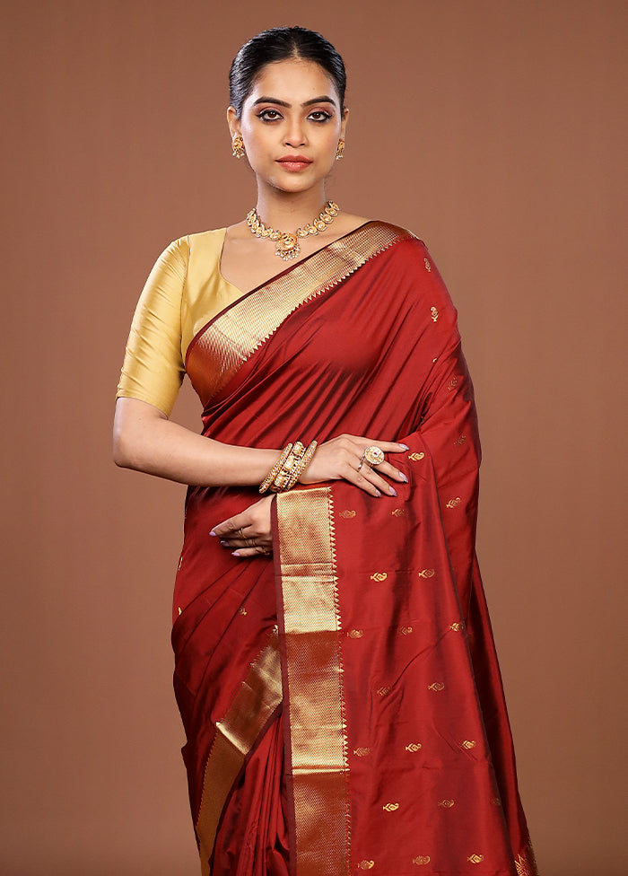 Maroon Kanjivaram Silk Saree With Blouse Piece