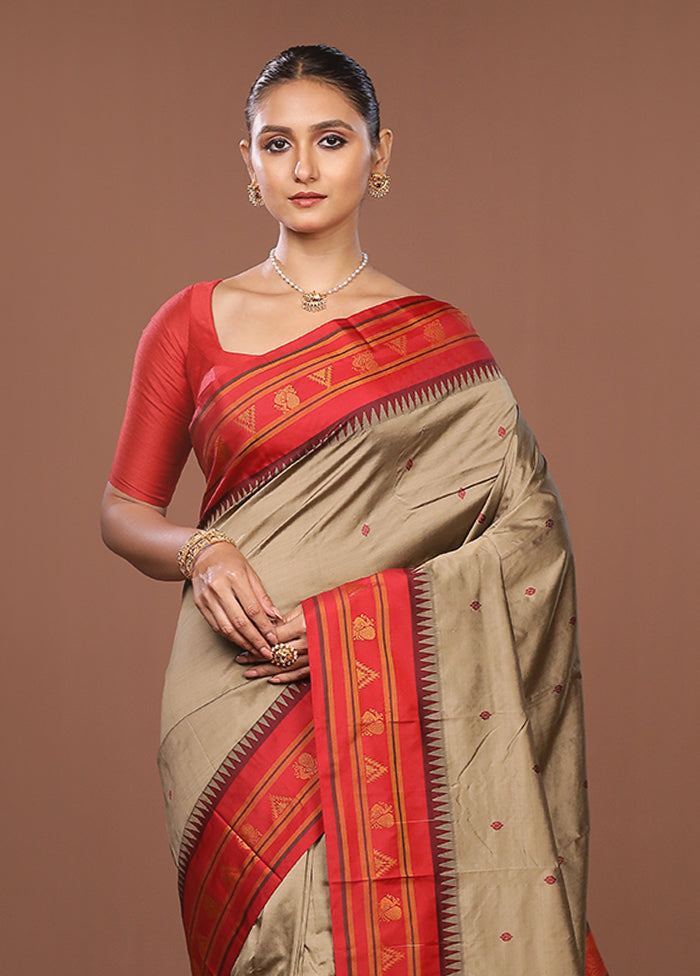 Grey Kanjivaram Silk Saree With Blouse Piece
