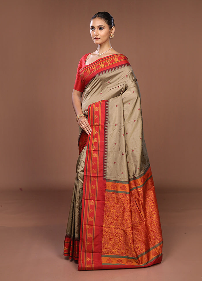 Grey Kanjivaram Silk Saree With Blouse Piece