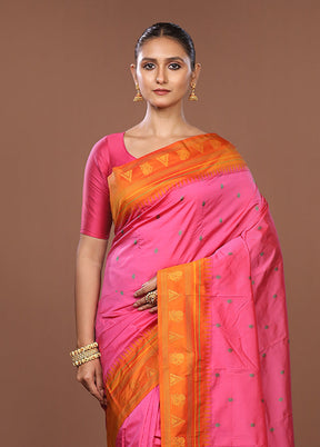 Pink Kanjivaram Silk Saree With Blouse Piece