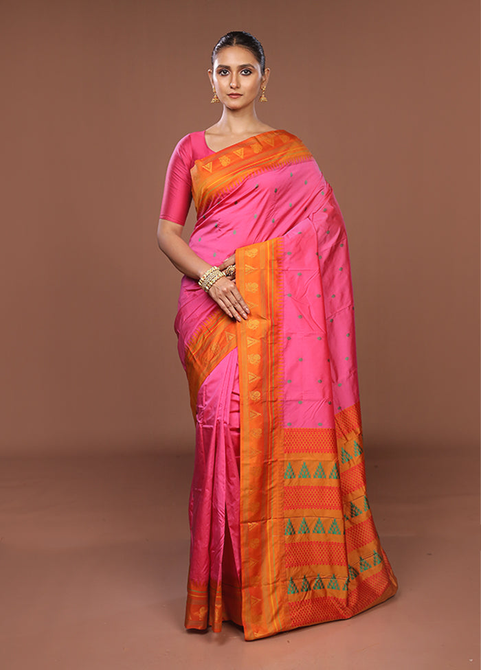 Pink Kanjivaram Silk Saree With Blouse Piece