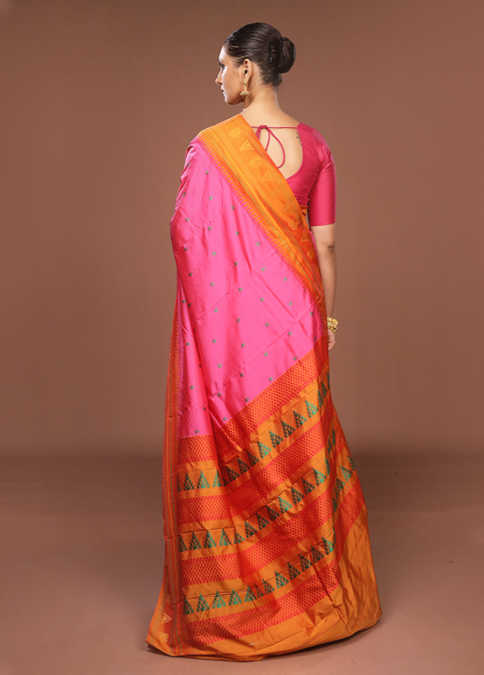 Pink Kanjivaram Silk Saree With Blouse Piece