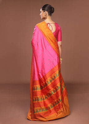 Pink Kanjivaram Silk Saree With Blouse Piece