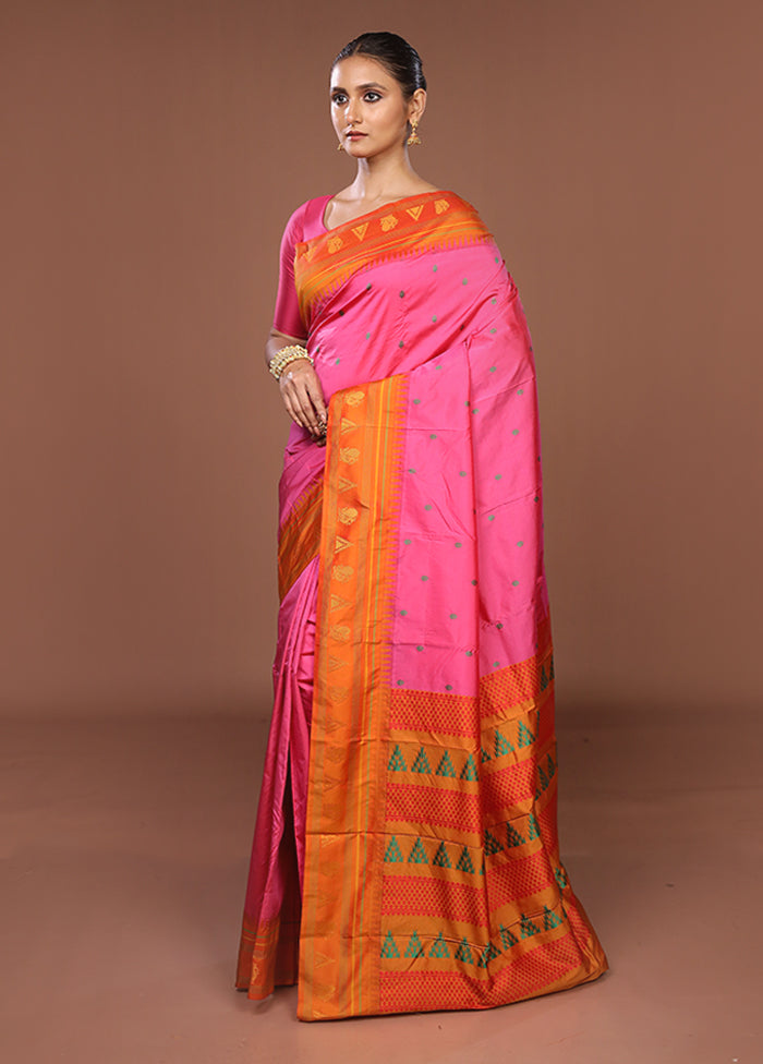 Pink Kanjivaram Silk Saree With Blouse Piece
