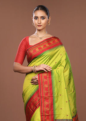 Green Kanjivaram Silk Saree With Blouse Piece
