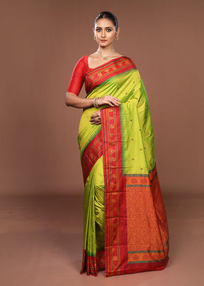 Green Kanjivaram Silk Saree With Blouse Piece