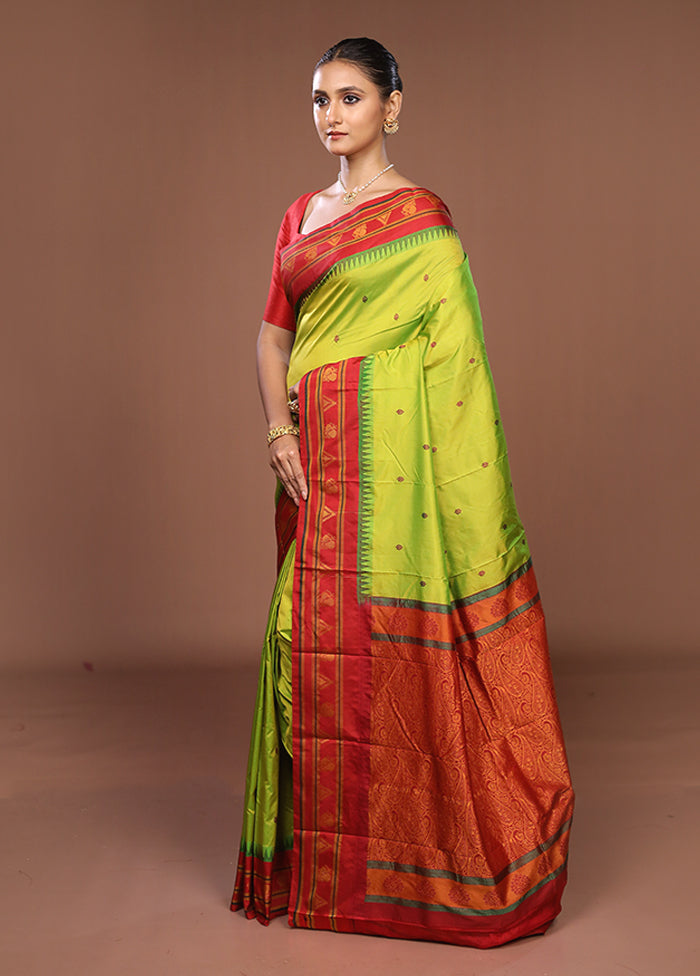 Green Kanjivaram Silk Saree With Blouse Piece