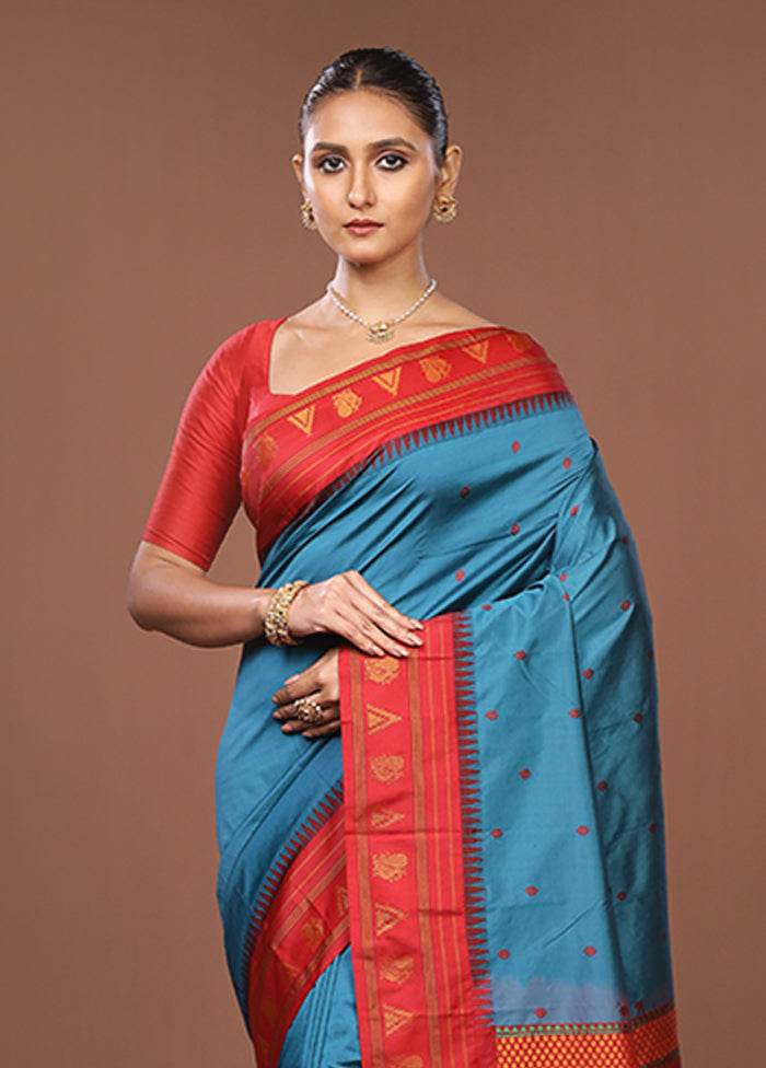 Blue Kanjivaram Silk Saree With Blouse Piece