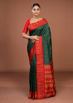 Green Kanjivaram Silk Saree With Blouse Piece