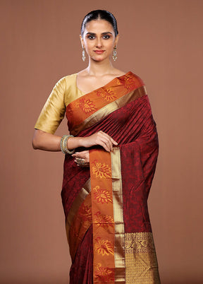 Maroon Kanjivaram Silk Saree With Blouse Piece