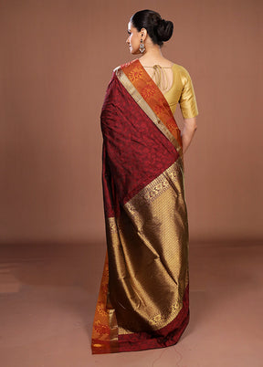 Maroon Kanjivaram Silk Saree With Blouse Piece