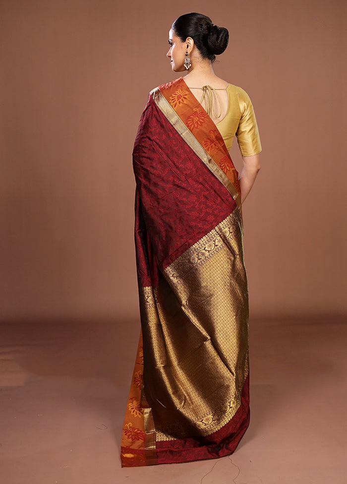 Maroon Kanjivaram Silk Saree With Blouse Piece