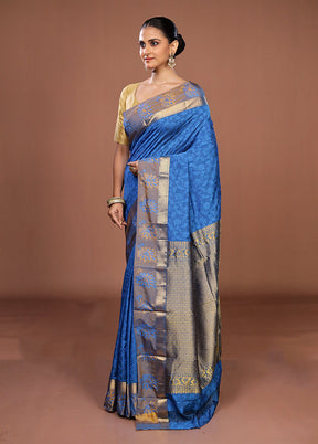 Blue Kanjivaram Silk Saree With Blouse Piece