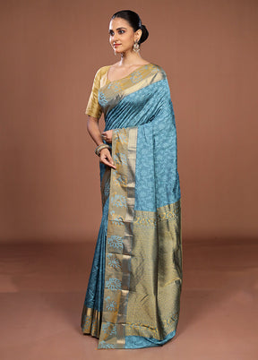 Blue Kanjivaram Silk Saree With Blouse Piece