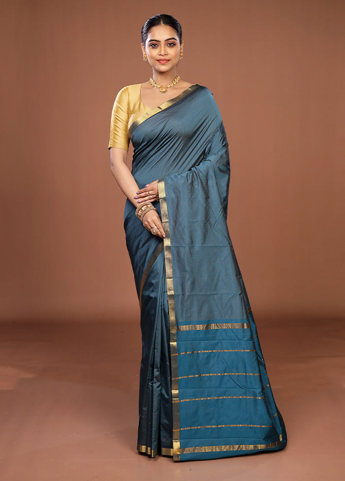 Blue Kanjivaram Silk Saree With Blouse Piece