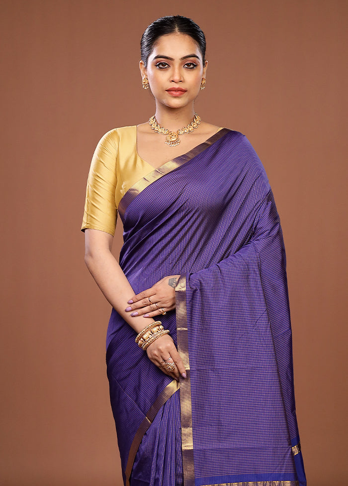 Purple Kanjivaram Silk Saree With Blouse Piece