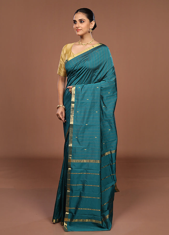 Green Kanjivaram Silk Saree With Blouse Piece
