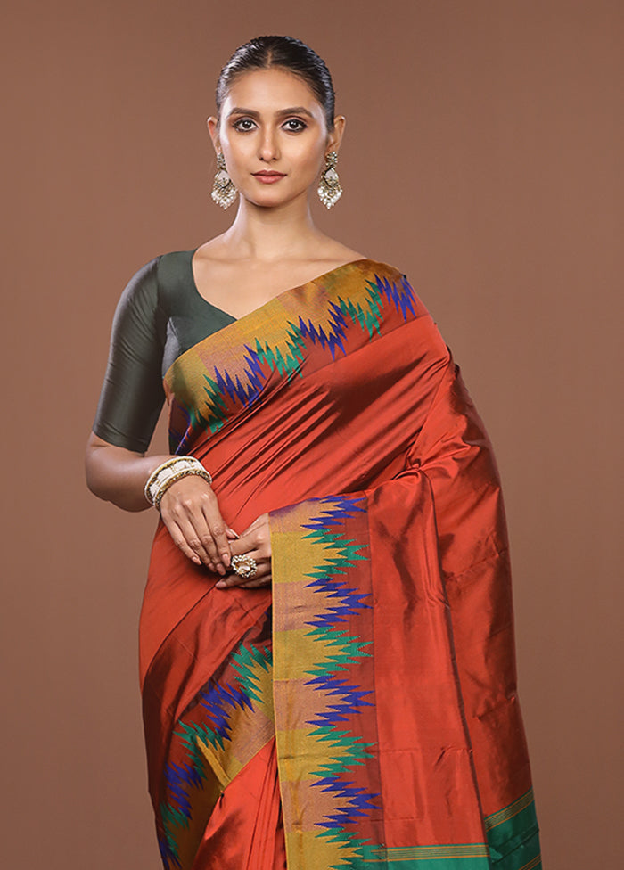 Rust Kanjivaram Silk Saree With Blouse Piece