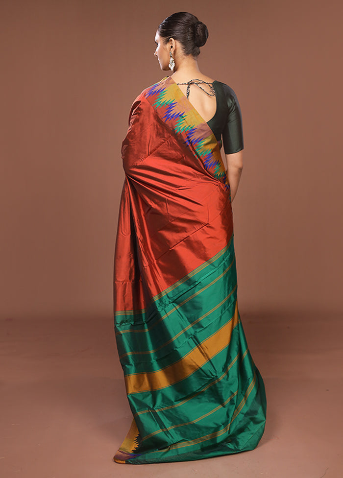 Rust Kanjivaram Silk Saree With Blouse Piece