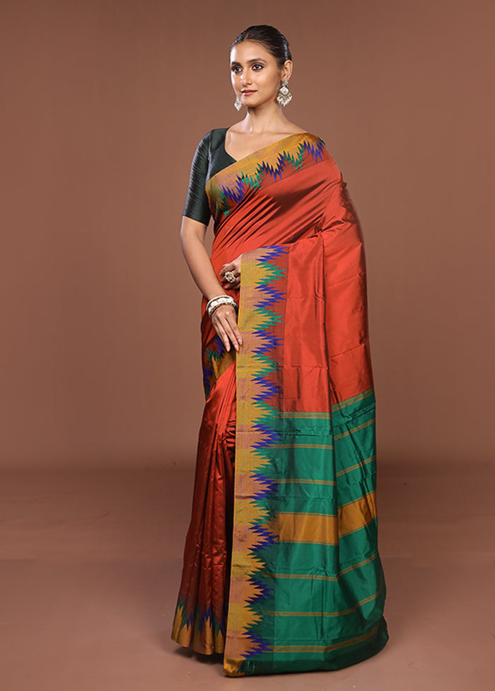 Rust Kanjivaram Silk Saree With Blouse Piece