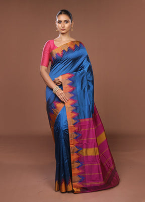Blue Kanjivaram Silk Saree With Blouse Piece