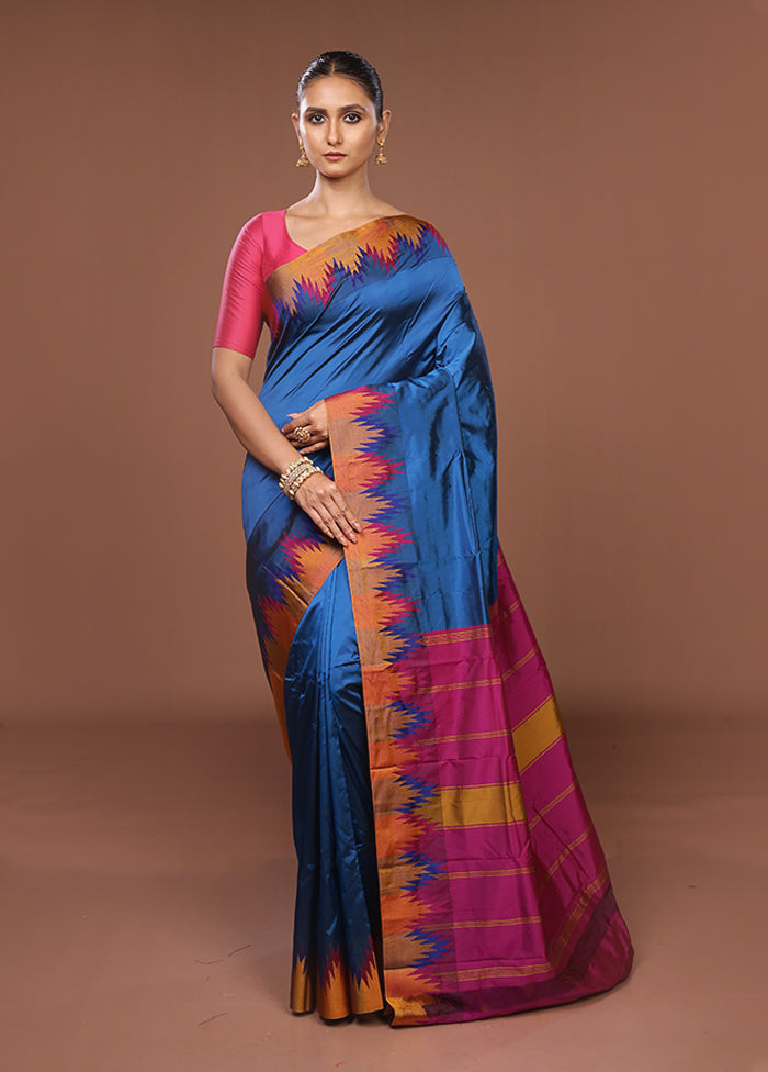 Blue Kanjivaram Silk Saree With Blouse Piece