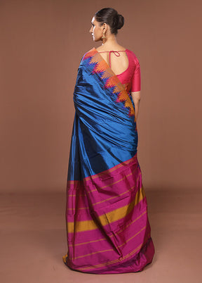 Blue Kanjivaram Silk Saree With Blouse Piece