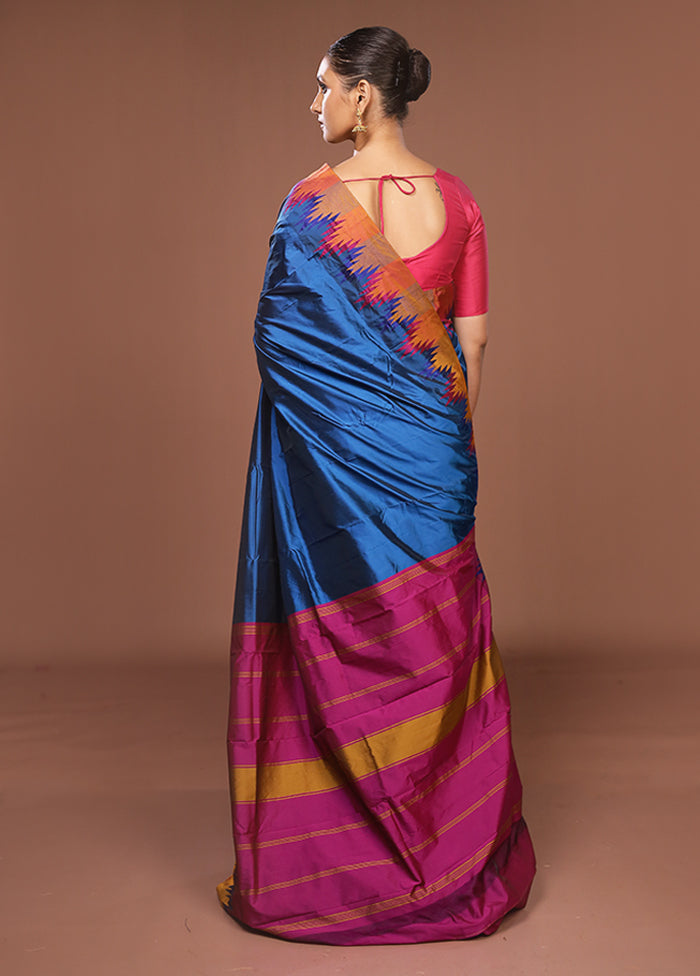 Blue Kanjivaram Silk Saree With Blouse Piece