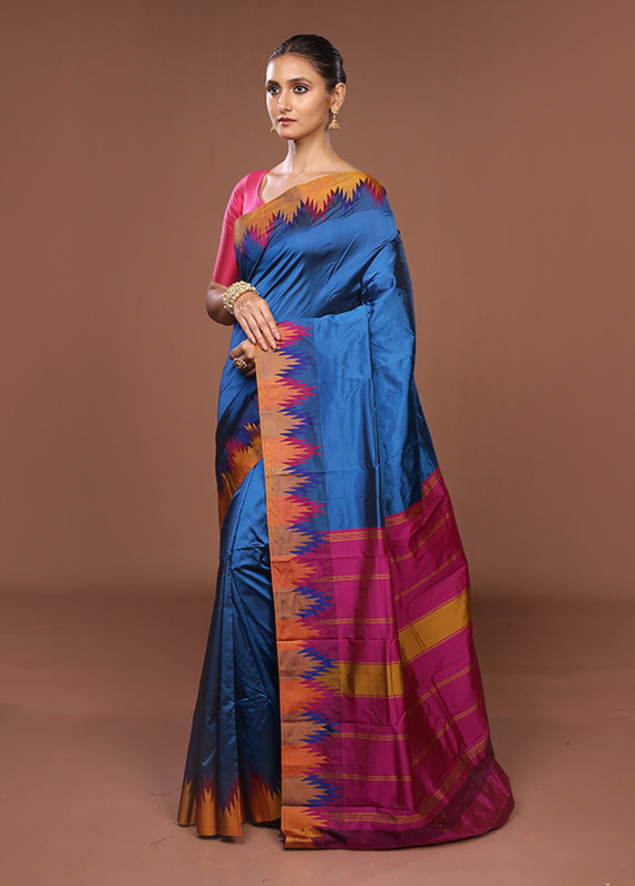 Blue Kanjivaram Silk Saree With Blouse Piece