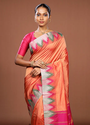 Pink Kanjivaram Silk Saree With Blouse Piece