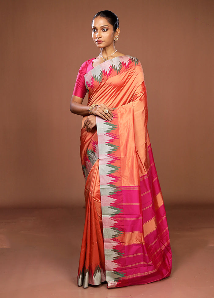 Pink Kanjivaram Silk Saree With Blouse Piece