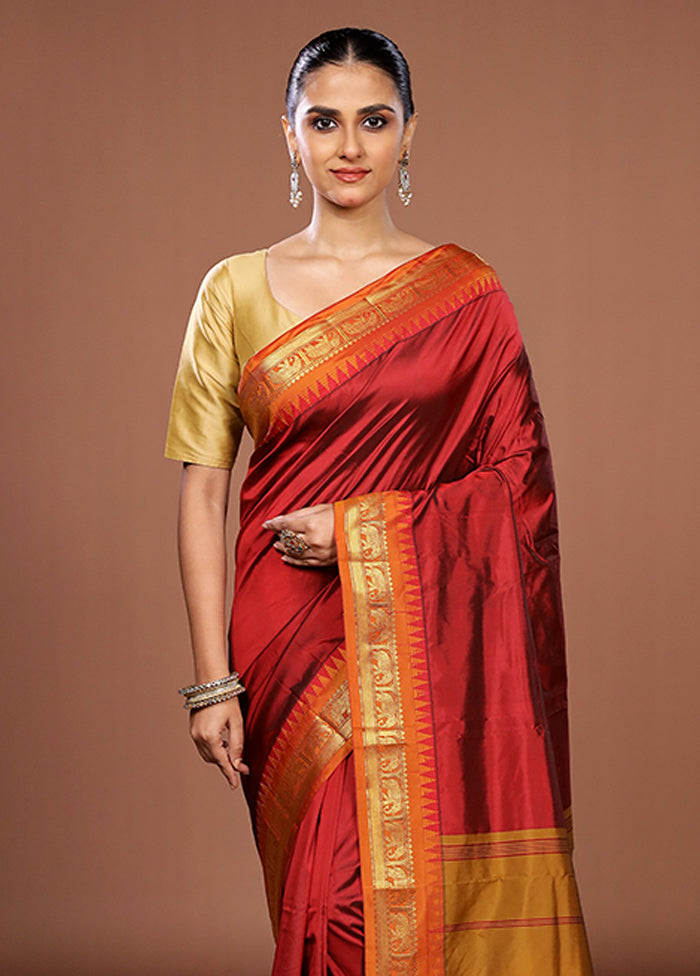 Maroon Kanjivaram Silk Saree With Blouse Piece